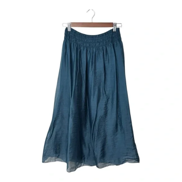 VINCE | $295 Smocked-Waist Gathered Skirt in Dark Blue Waltz, Size Small - Picture 5 of 11